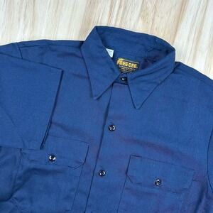 VTG 70's Dee Cee Short Sleeve Button Shirt Navy Blue S Permanent Press